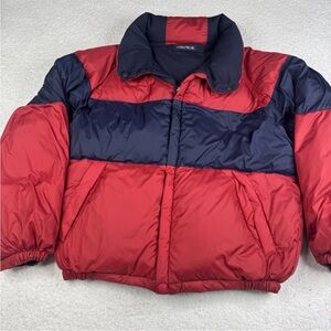 Vintage NAUTICA Puffer Jacket Duck Down Reversible Mens Medium Coat 90s Y2K Red